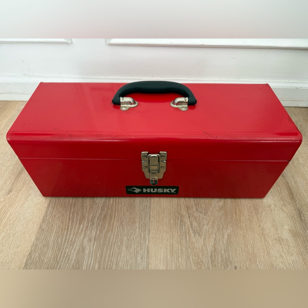 Bright Red Husky Metal Toolbox with Removable Inner Tray All Metal Construction